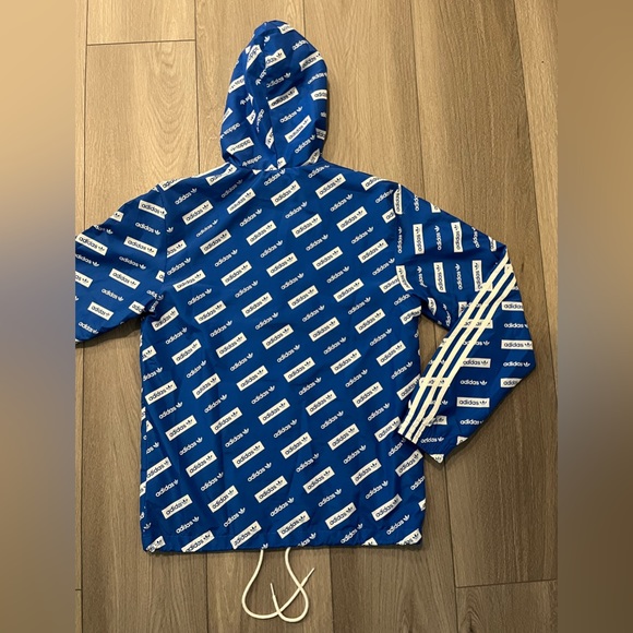 Adidas Windbreaker Blue & White w adjustable bottom - Picture 3 of 3